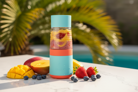 BlendGo portable mini blender with fresh tropical fruits and smoothie